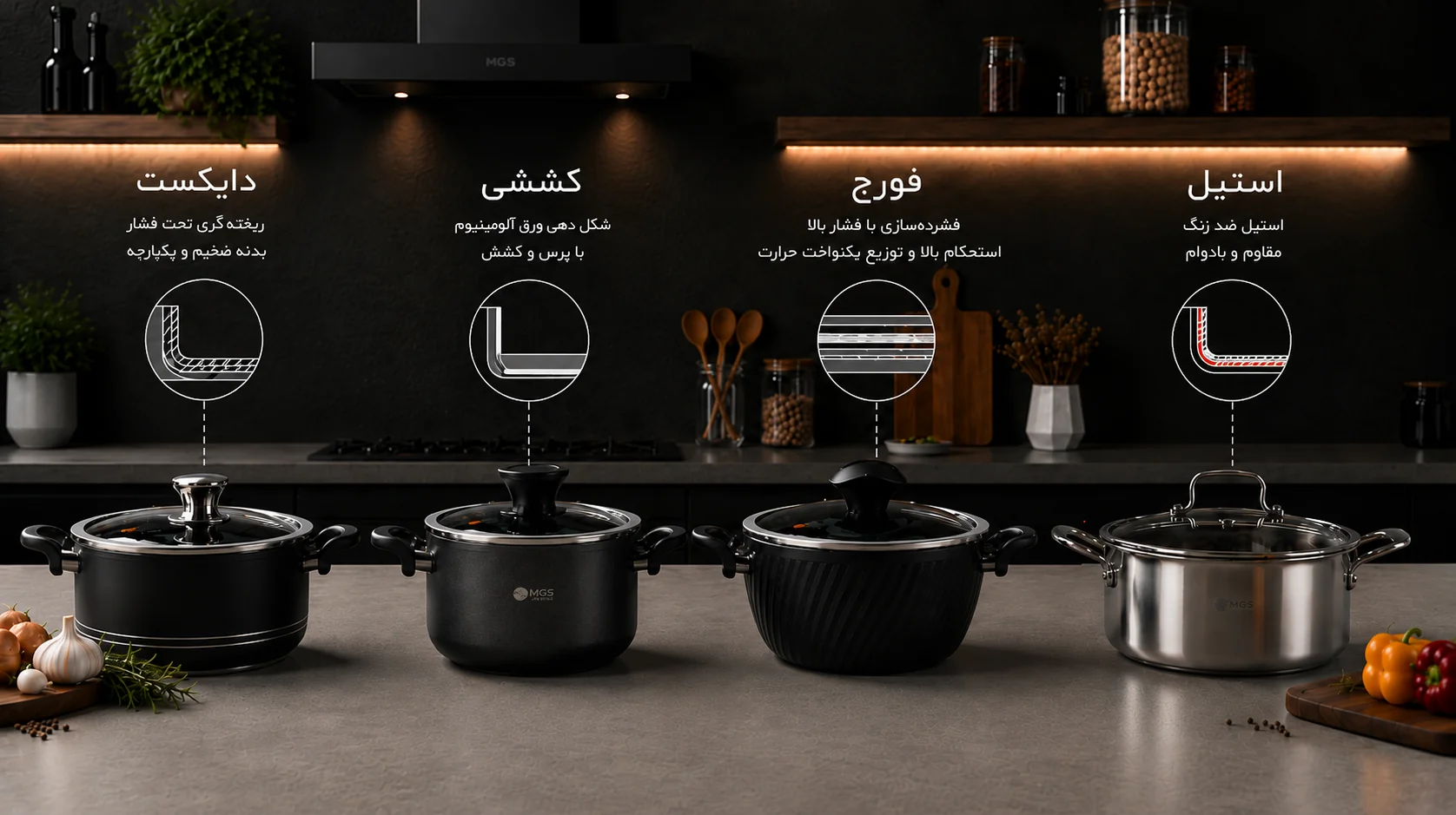 مقایسه انواع قابلمه‌های دایکست، فورج، کششی و استیل